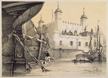 Vue de la Tour de Londres depuis la Tamise, vers 1840